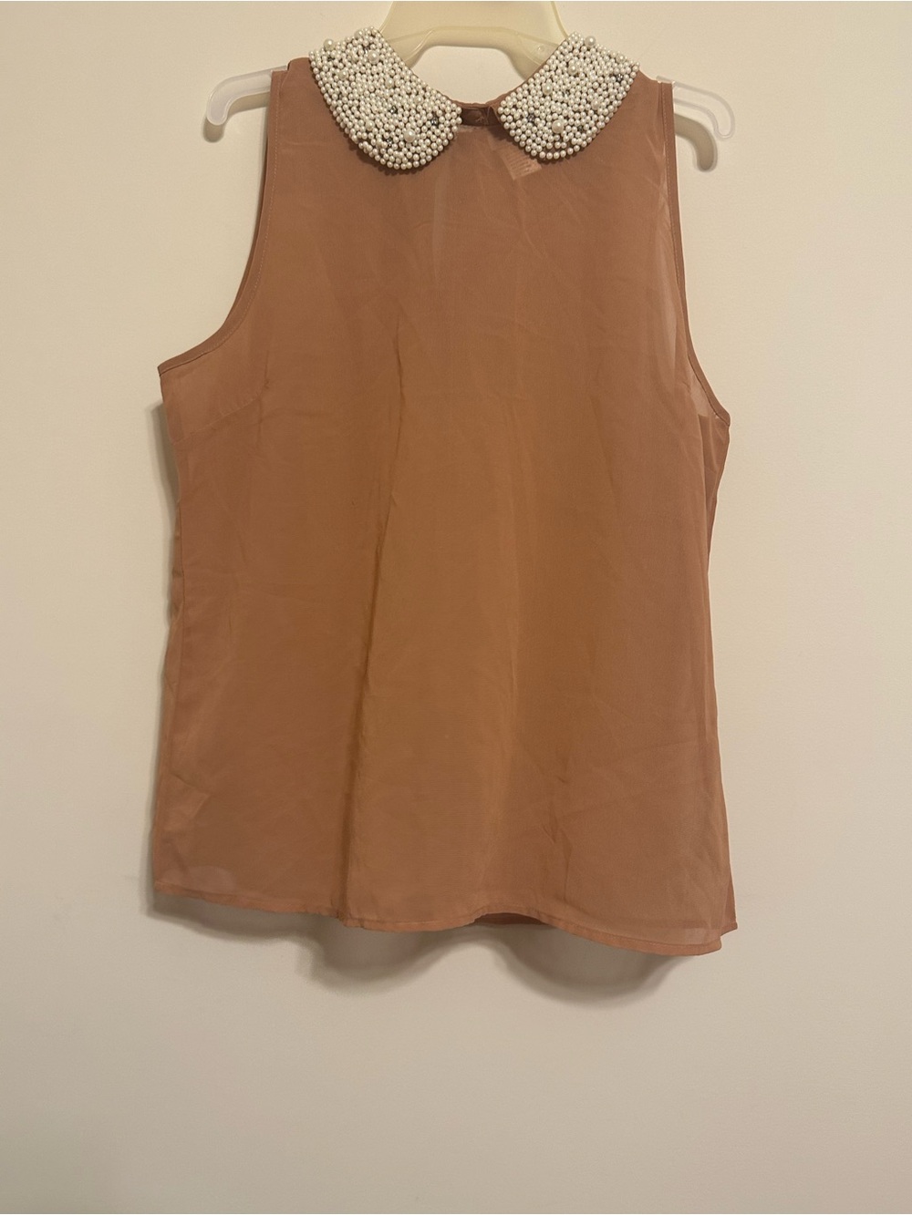 Charming Charlie Brown blouse with embellished faux pearls crew neck size Lg